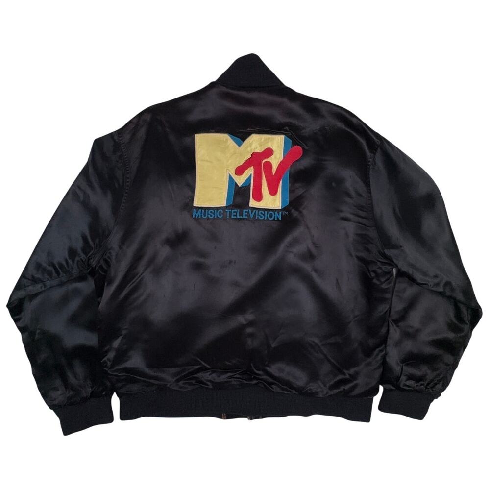 Vintage 1980s MTV Music Television Empire Satin Bomber Jacket XL Embroidered